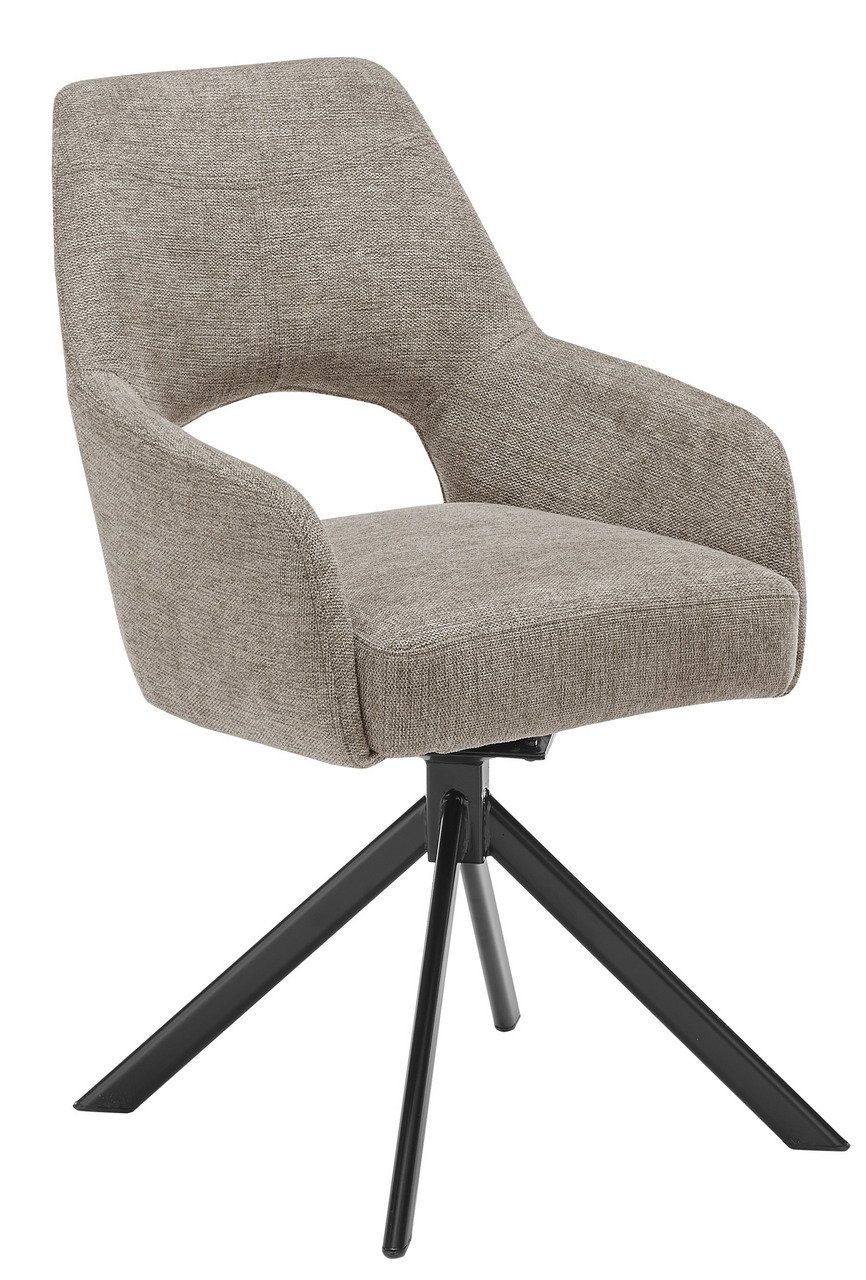 Set one by Musterring Armlehnstuhl SET ONE WINSTON Moderner Armlehnstuhl mit grauem Stoffbezug und schwarzem Metallgestell, seitliche Perspektive