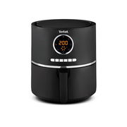 Schwarze Heißluftfritteuse EasyFry Ultra von vorne mit digitalem Display und Bedienknöpfen.