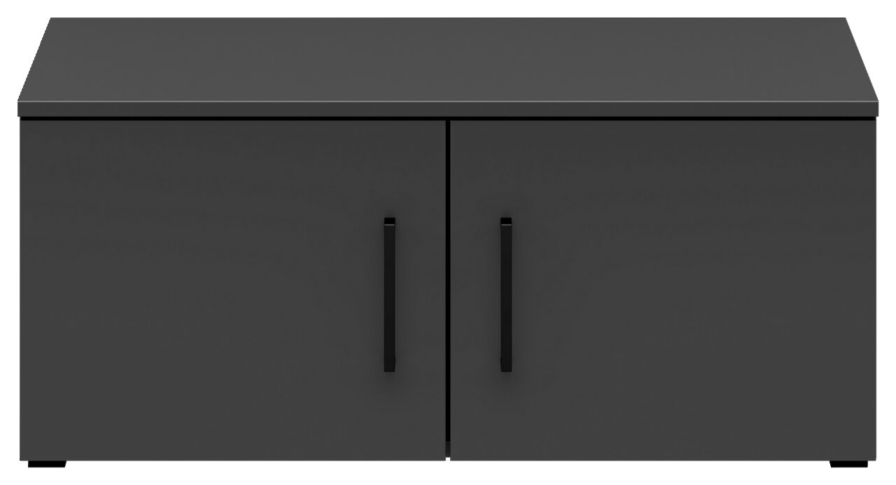 Schwarzer Aufsatzschrank mit zwei Türen und schwarzen Griffen, frontale Ansicht.