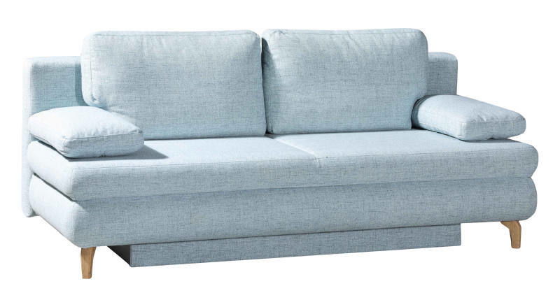 Novel Schlafsofa BOB Hellblaues Querschläfer-Sofa mit Holzfüßen, seitliche Perspektive