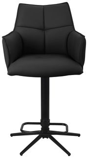 Schwarzer Barstuhl mit Armlehnen und gepolsterter Rückenlehne, Vorderansicht