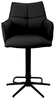 Schwarzer Barstuhl mit Armlehnen und gepolsterter Rückenlehne, Vorderansicht