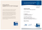 Certificaat voor de Sitness RS Pro-gamingstoel met het AGR-keurmerk, toegekend aan rugvriendelijke producten, afgegeven door de Aktion Gesunder Rücken e. V. op 23 november 2023. Weergave: vooraanzicht van het certificaat.