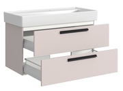 Waschtisch-Set mit zwei offenen Schubladen, seitliche Perspektive