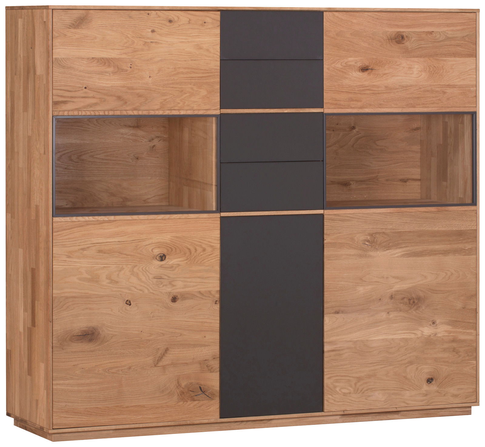 Waldwelt Highboard 3-türig AVANTI Frontansicht eines modernen Highboards mit drei Türen, Holzoptik und dunklen Akzenten.