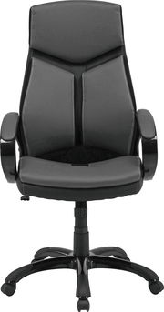 Schwarzer Chefsessel mit hoher Rückenlehne und Armlehnen, Vorderansicht