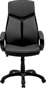 Schwarzer Chefsessel mit hoher Rückenlehne und Armlehnen, Vorderansicht