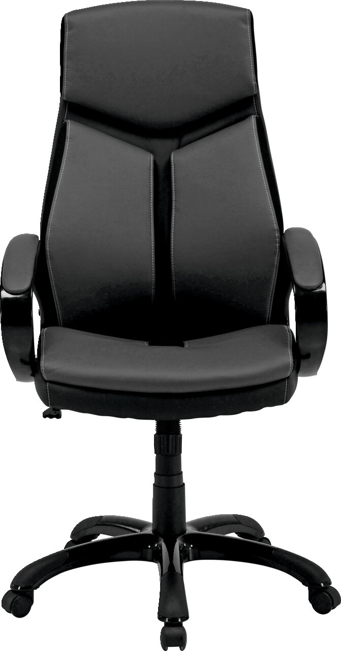 Schwarzer Chefsessel mit hoher Rückenlehne und Armlehnen, Vorderansicht