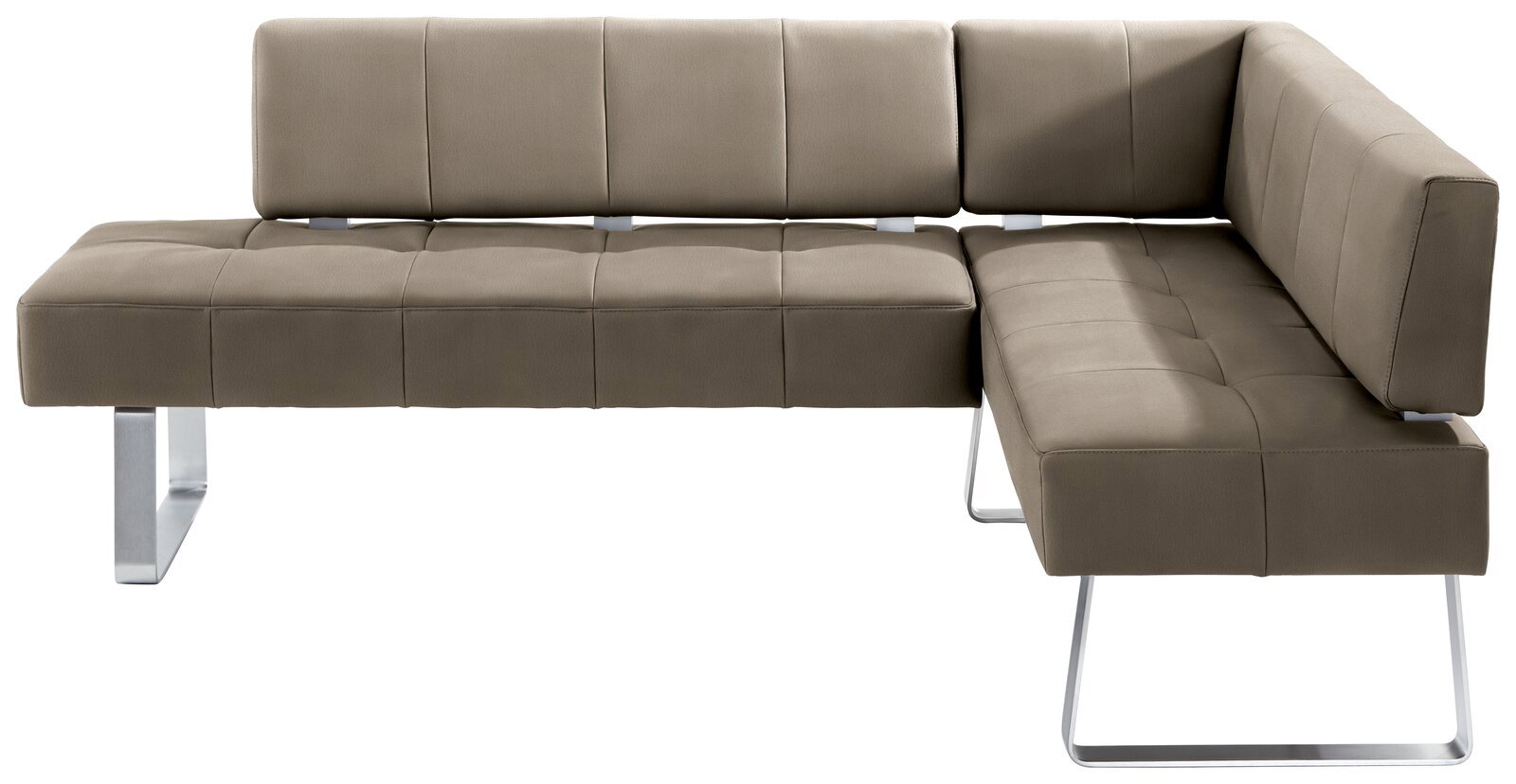 Moderano Eckbank LUPO II Moderne Eckbank in braunem Leder mit Metallbeinen, Perspektive von vorne links