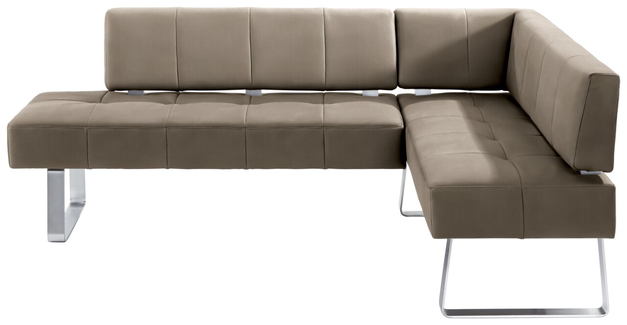 Moderano Eckbank LUPO II Moderne Eckbank in braunem Leder mit Metallbeinen, Perspektive von vorne links