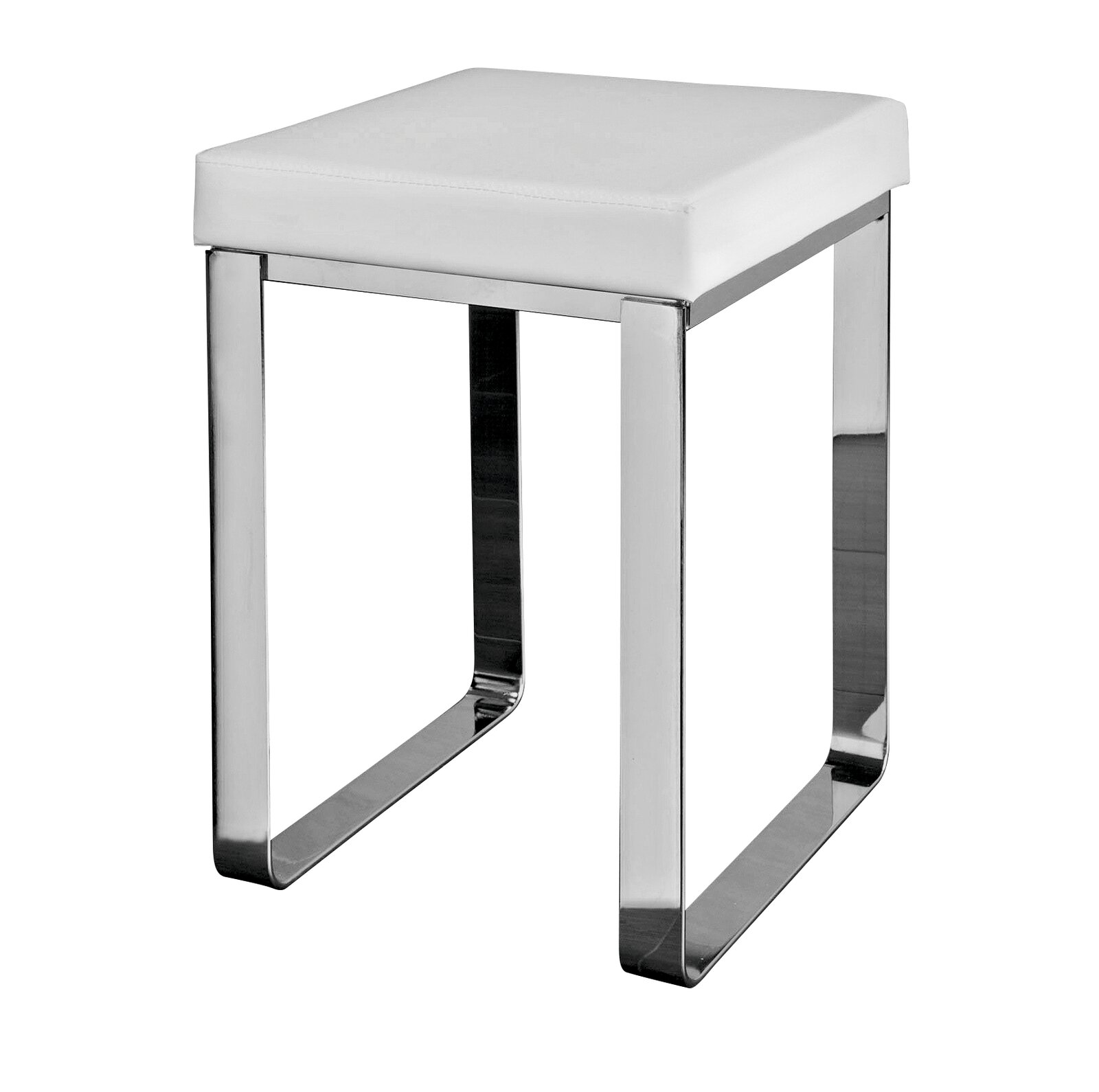 Zurbrüggen Badhocker LOLITA Moderner Badhocker mit weißem Sitzpolster und verchromtem Metallgestell, seitliche Perspektive