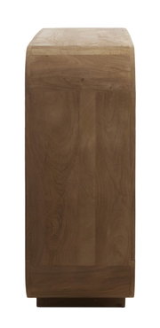 Seitenansicht eines Standregals aus Holz mit glatter Oberfläche und natürlicher Maserung.