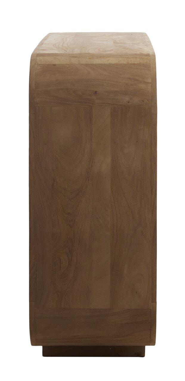 Seitenansicht eines Standregals aus Holz mit glatter Oberfläche und natürlicher Maserung.