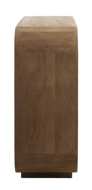 Seitenansicht eines Standregals aus Holz mit glatter Oberfläche und natürlicher Maserung.