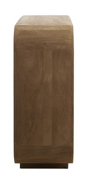 Seitenansicht eines Standregals aus Holz mit glatter Oberfläche und natürlicher Maserung.