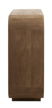 Zijaanzicht van een houten stelschap met een glad oppervlak en een natuurlijke nerf.