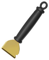 Universalschaber ScrapX mit schwarzem Griff und goldener Klinge, seitliche Perspektive