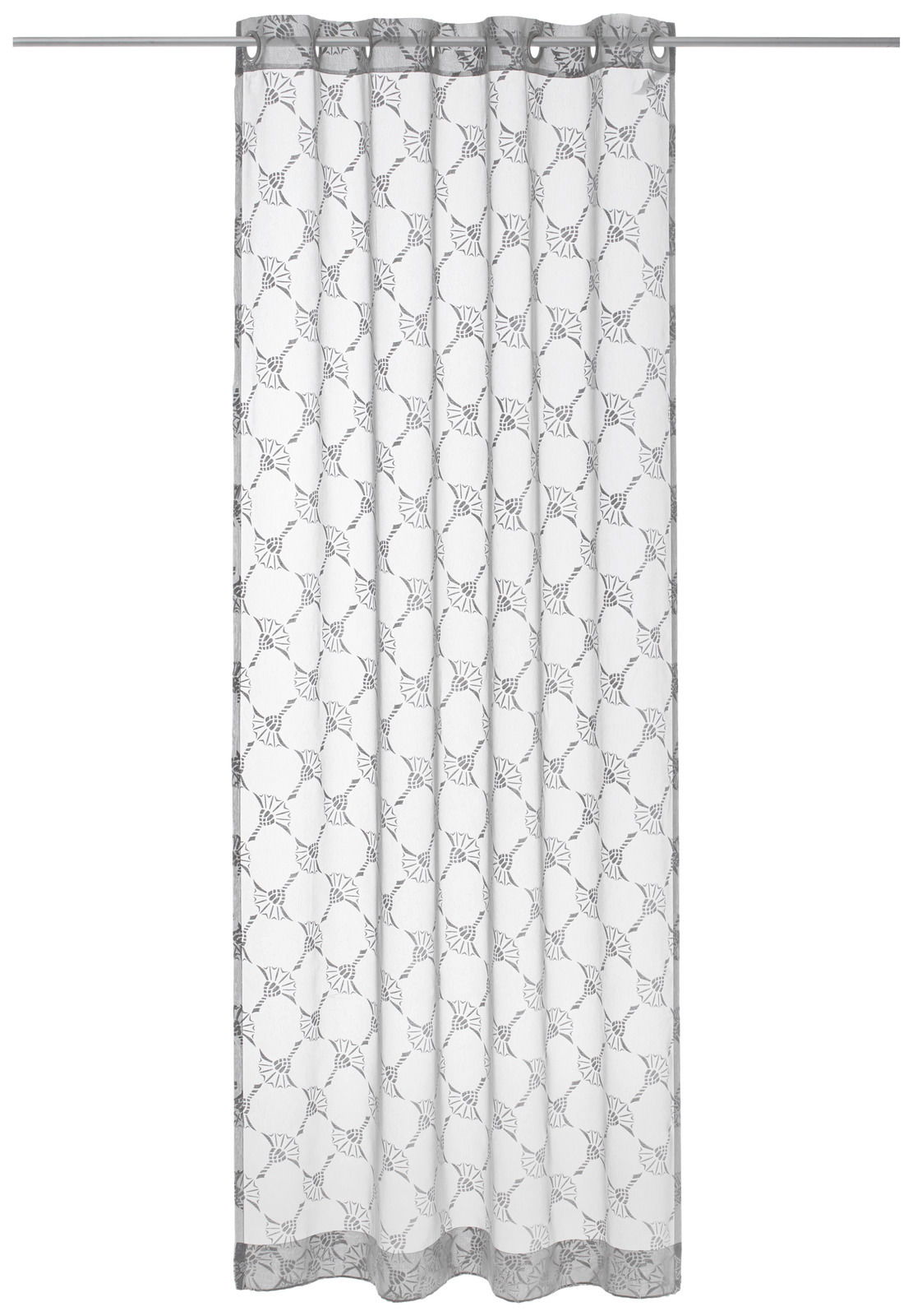 JOOP! Ösenvorhang J!AIRY Grauer Ösenvorhang mit geometrischem Muster, frontal aufgenommen.
