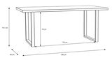 Strichzeichnung eines rechteckigen Esstisches mit den Maßen 180 cm Länge, 90 cm Breite und 74,1 cm Höhe, seitliche Perspektive.