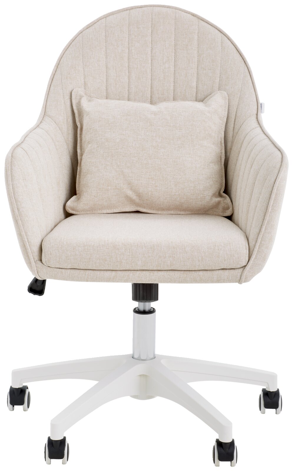 Beige draaistoel voor thuiskantoor met kussen, vooraanzicht