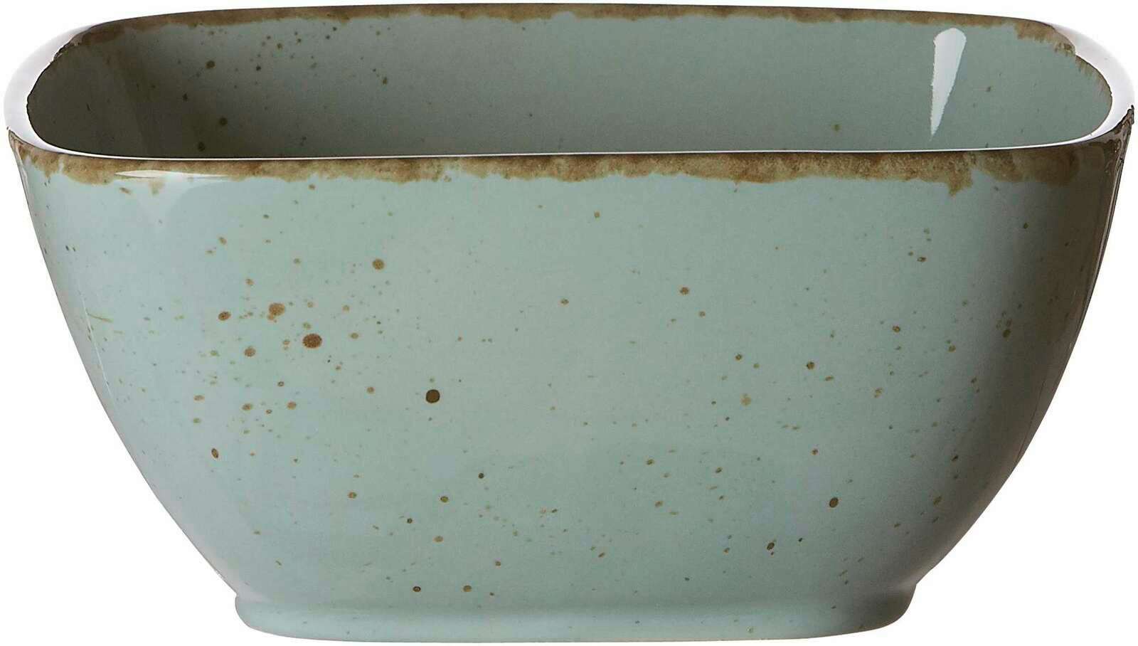 Eckige Dessertschale 14cm in Blau mit gesprenkeltem Design, seitliche Perspektive