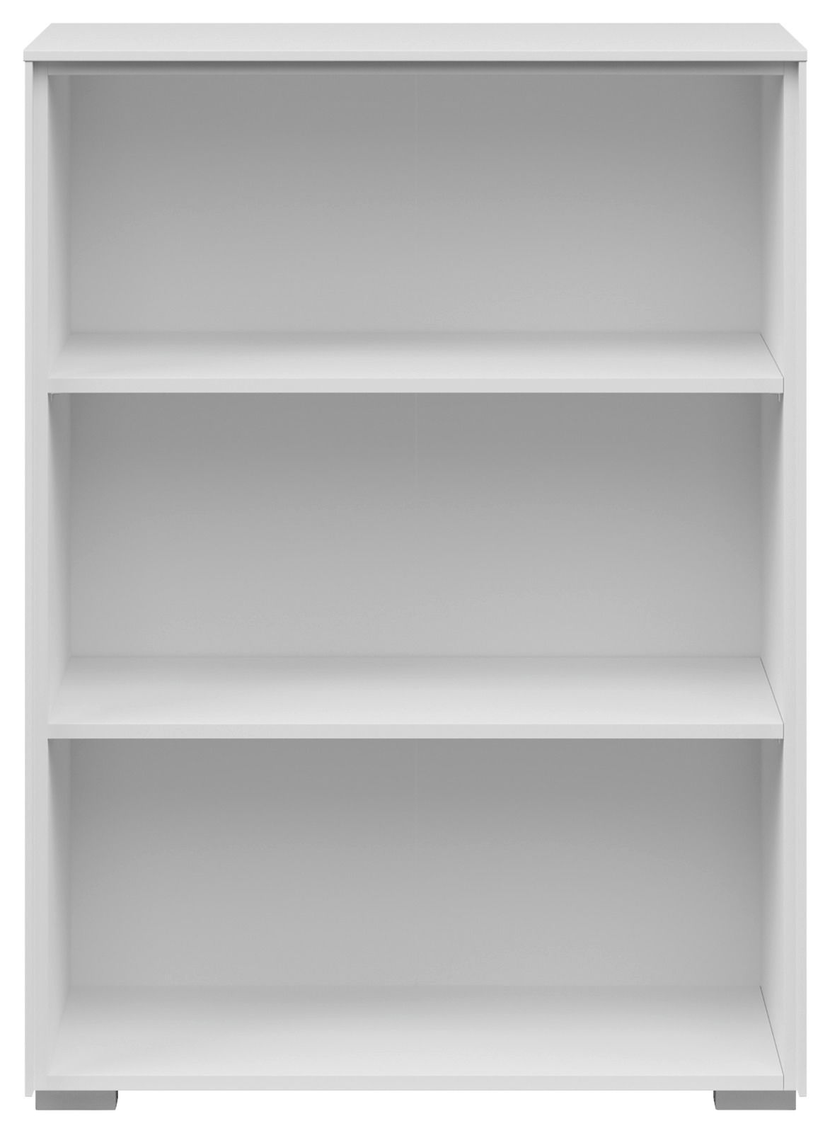 Weißes Aktenregal mit drei offenen Fächern, frontal betrachtet.