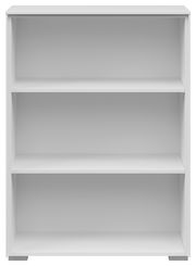 Weißes Aktenregal mit drei offenen Fächern, frontal betrachtet.