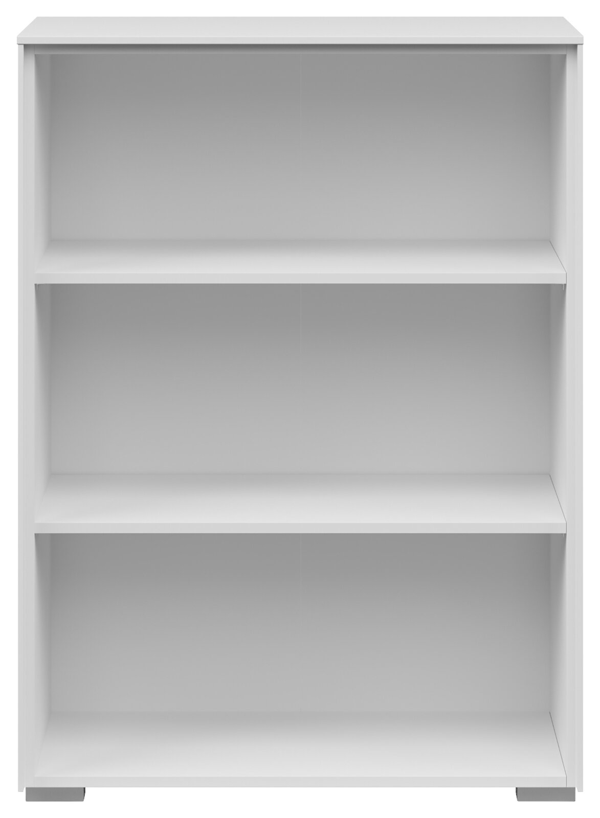 Weißes Aktenregal mit drei offenen Fächern, frontal betrachtet.