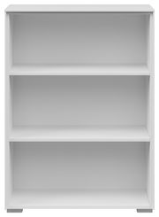 Weißes Aktenregal mit drei offenen Fächern, frontal betrachtet.