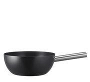 Schwarzes Fondue-Set mit langem Griff, seitliche Perspektive