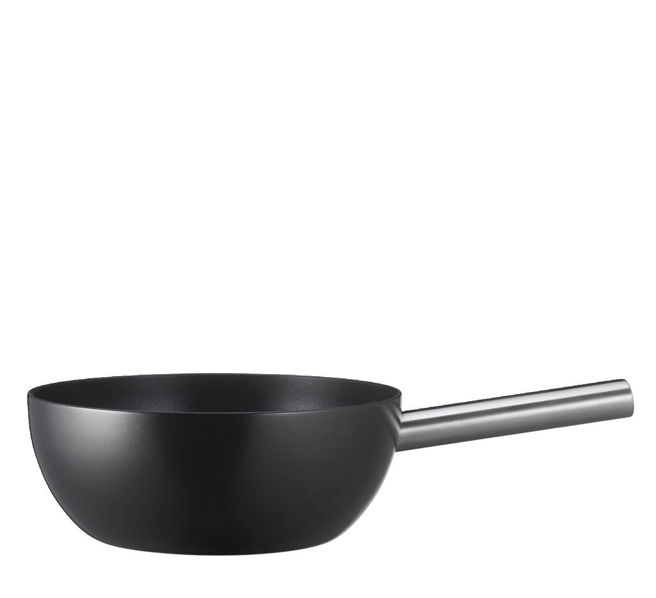 Zwarte fondueset met lang handvat, zijaanzicht