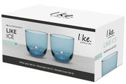 Verpackung des Like Ice Wasserglas-Sets mit zwei blauen Gläsern, seitliche Perspektive
