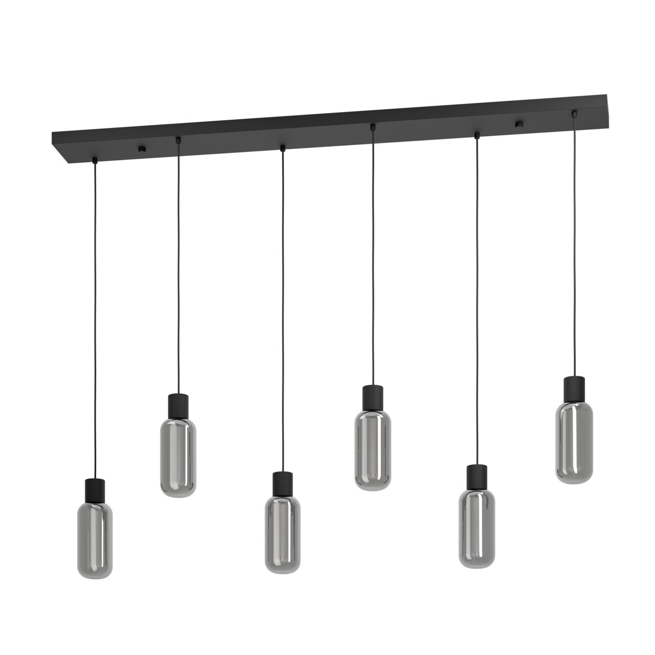 Moderne Pendelleuchte MAIONE mit sechs hängenden Glühbirnen, seitliche Perspektive