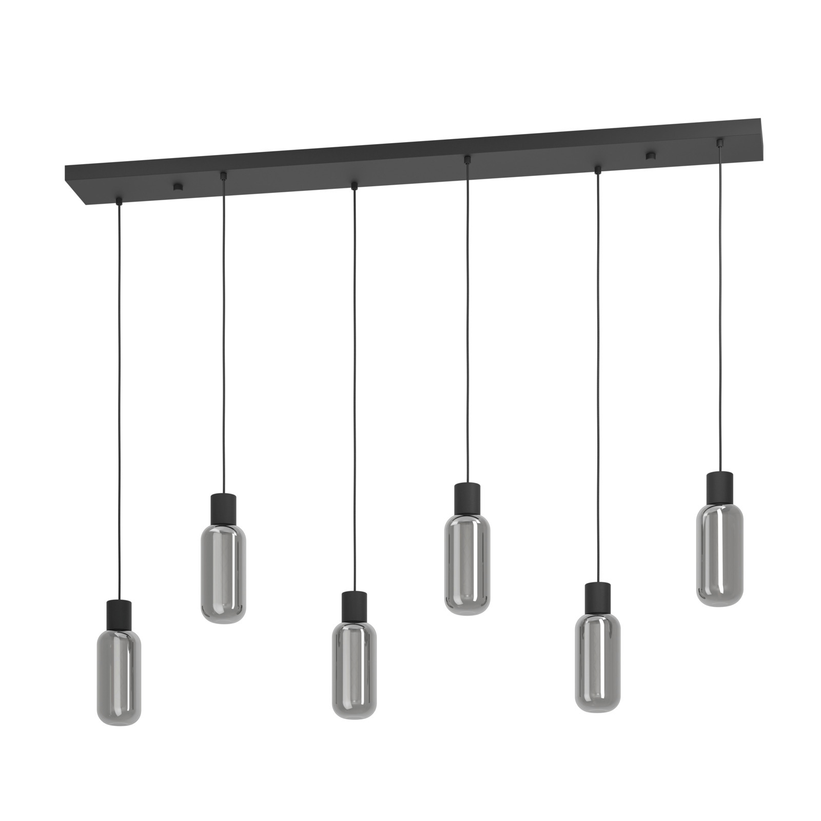Moderne Pendelleuchte MAIONE mit sechs hängenden Glühbirnen, seitliche Perspektive