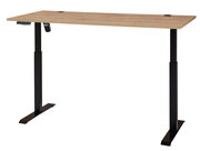 Moderner höhenverstellbarer E-Schreibtisch mit Furnieroberfläche, seitliche Perspektive