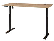 Moderner höhenverstellbarer E-Schreibtisch mit Furnieroberfläche, seitliche Perspektive