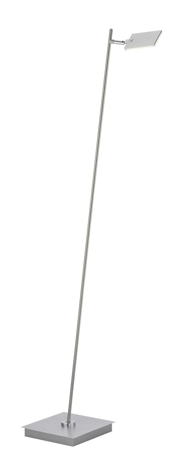 Moderne Stehleuchte PURE-MIRA aus Metall in seitlicher Ansicht mit schlankem Design und rechteckigem Lampenschirm.