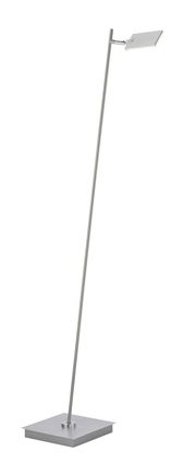 Moderne Stehleuchte PURE-MIRA aus Metall in seitlicher Ansicht mit schlankem Design und rechteckigem Lampenschirm.