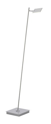 Moderne Stehleuchte PURE-MIRA aus Metall in seitlicher Ansicht mit schlankem Design und rechteckigem Lampenschirm.