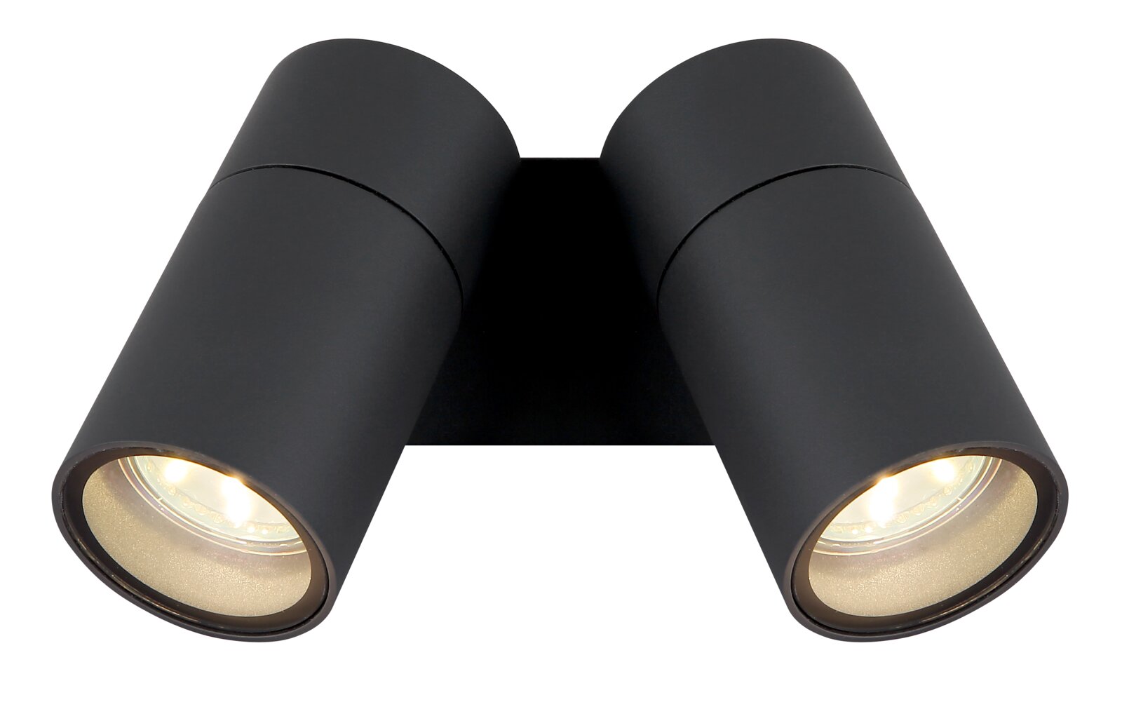 Globo Lighting Aussenwandleuchte PIPER Moderne schwarze Außenwandleuchte mit zwei zylindrischen Strahlern, Ansicht von vorne.