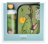 Campus-Set 2-tlg. Dino mit Trinkflasche und Brotdose, Vorderansicht, Dinosaurier-Motiv