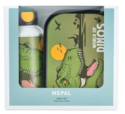 Campus-Set 2-tlg. Dino mit Trinkflasche und Brotdose, Vorderansicht, Dinosaurier-Motiv