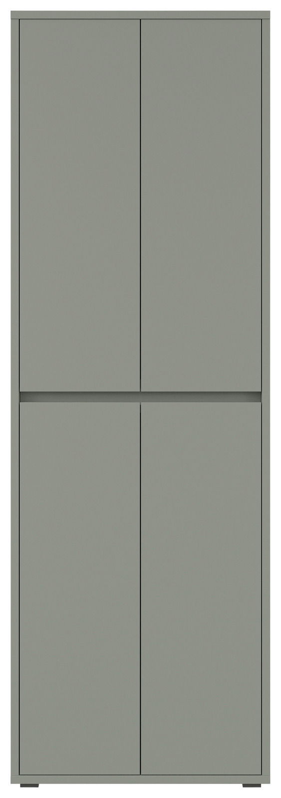 Frontansicht eines grauen XXL-Schuh- und Mehrzweckschranks mit vier Türen.