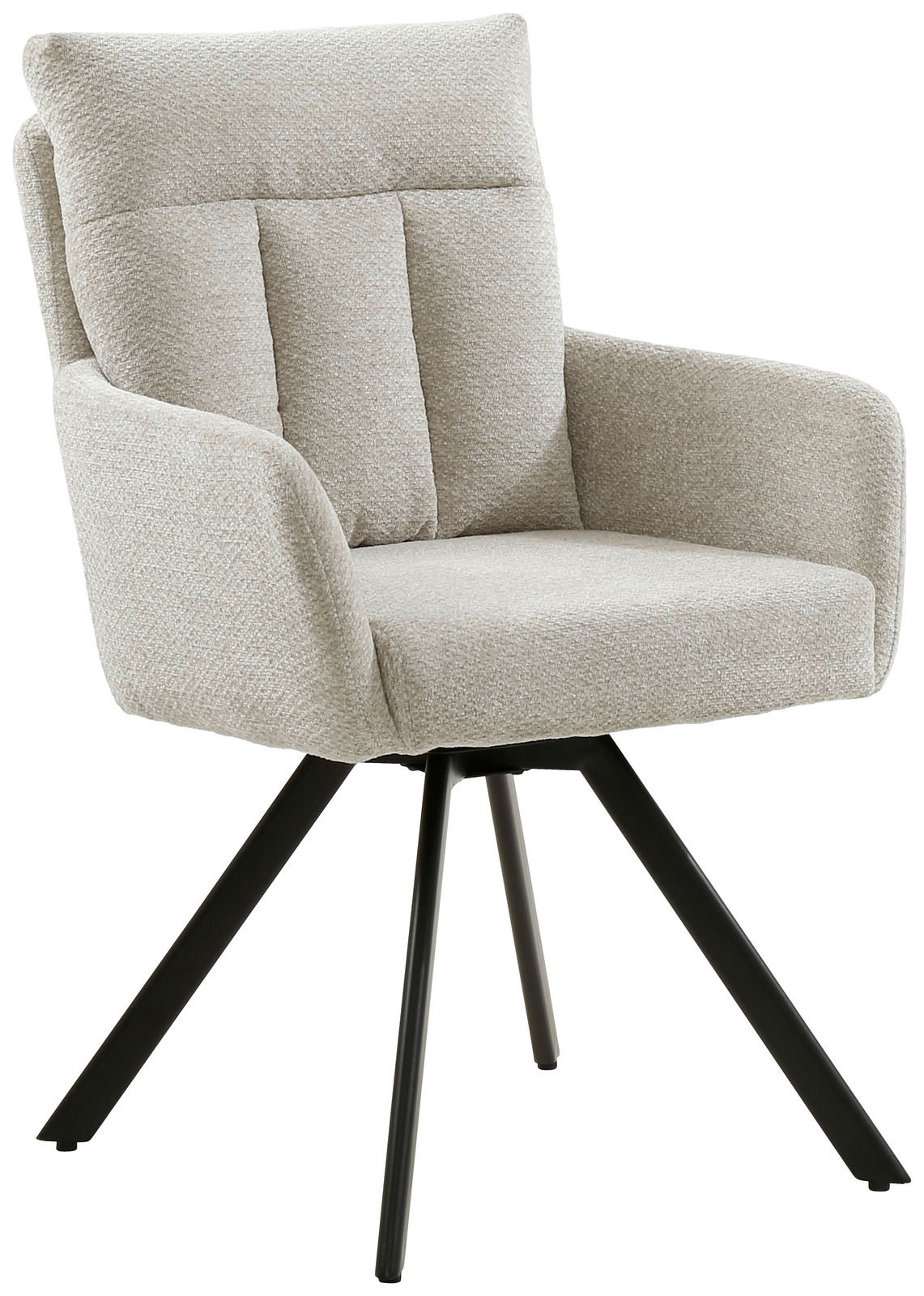 Z2 Armlehnstuhl THORSTEN Beiger Armlehnstuhl THORSTEN mit gepolsterter Rückenlehne und schwarzem Metallgestell, seitliche Perspektive