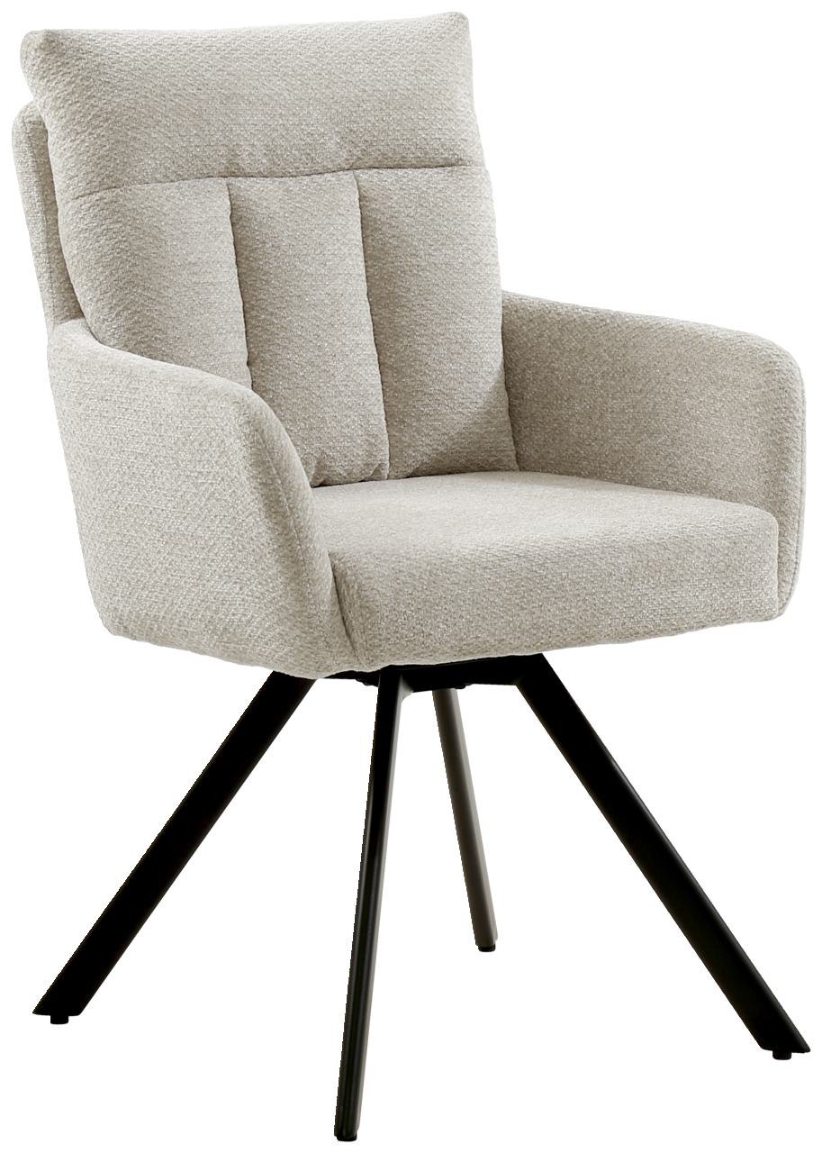 Z2 Armlehnstuhl THORSTEN Beiger Armlehnstuhl THORSTEN mit gepolsterter Rückenlehne und schwarzem Metallgestell, seitliche Perspektive