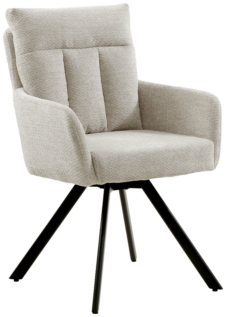 Z2 Armlehnstuhl THORSTEN Beiger Armlehnstuhl THORSTEN mit gepolsterter Rückenlehne und schwarzem Metallgestell, seitliche Perspektive