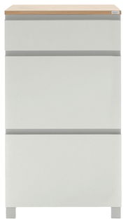 Moderner Schuhschrank der Serie SORRENT von Dieter Knoll in Weiß mit Holzoberfläche, Frontalansicht