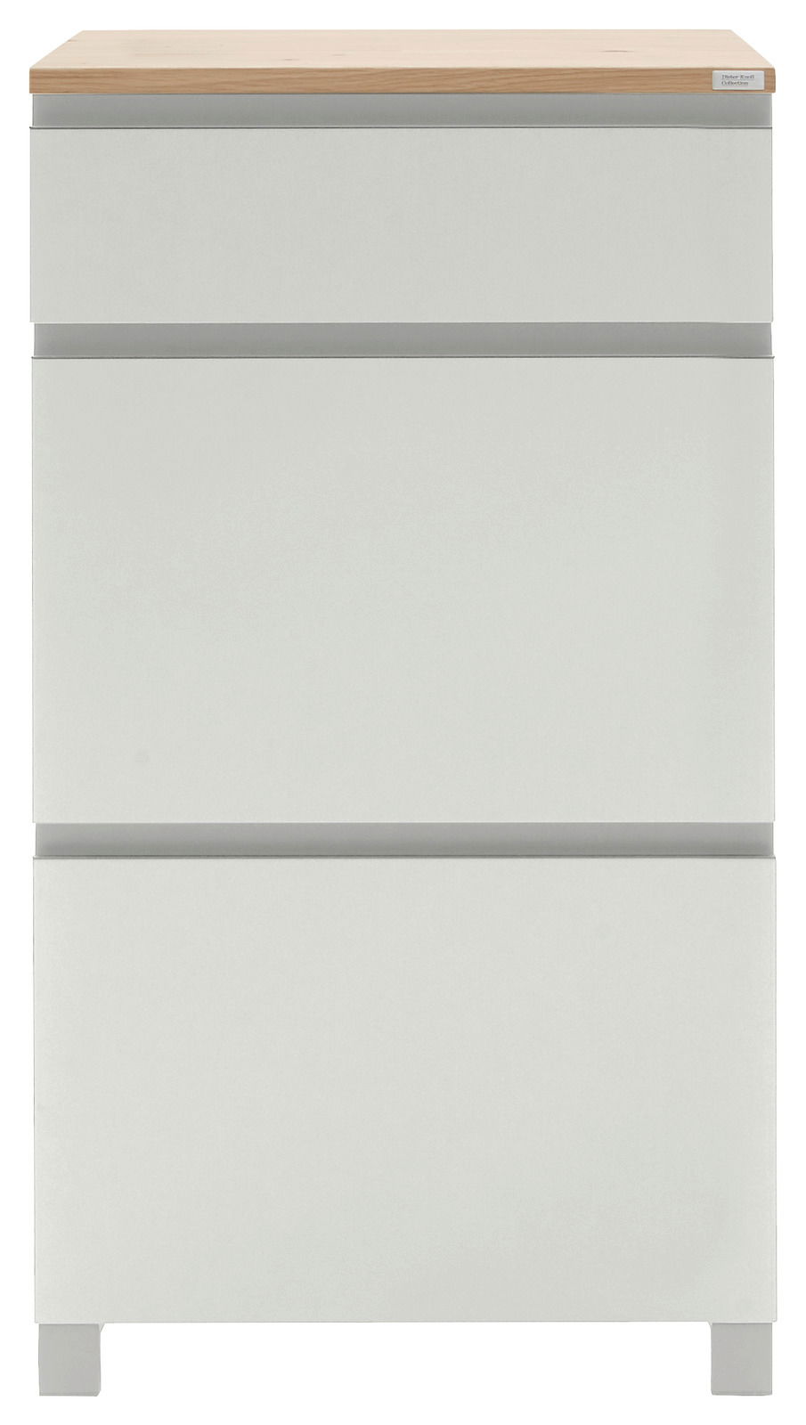 Moderner Schuhschrank der Serie SORRENT von Dieter Knoll in Weiß mit Holzoberfläche, Frontalansicht