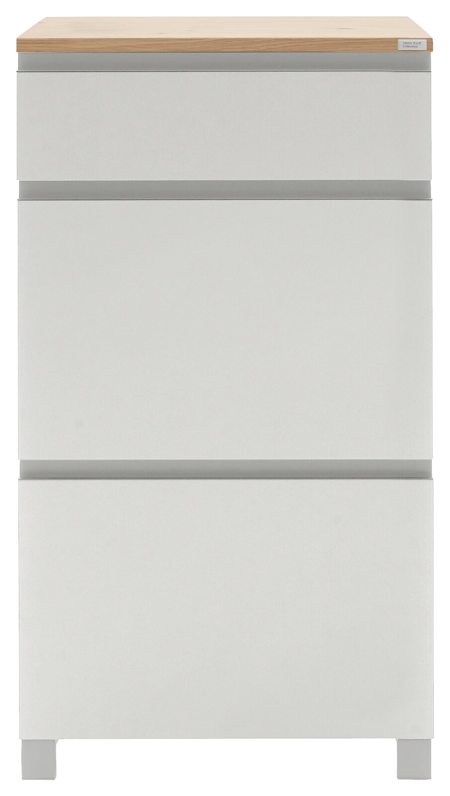 Moderner Schuhschrank der Serie SORRENT von Dieter Knoll in Weiß mit Holzoberfläche, Frontalansicht