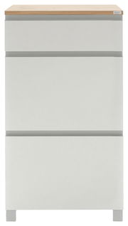 Moderner Schuhschrank der Serie SORRENT von Dieter Knoll in Weiß mit Holzoberfläche, Frontalansicht